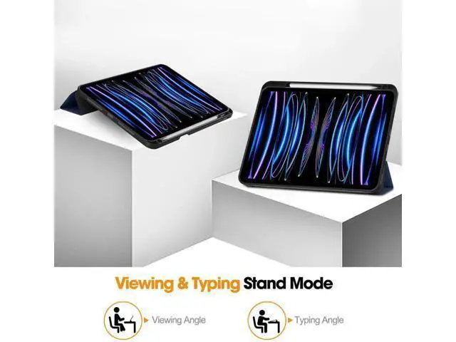 Alt view image 4 of 7 - Case for iPad Pro 11 Inch 2022 2021 2020 2018, Slim Smart Stand Cover for for iPad Pro 11 4th Gen 2022/3rd Gen 2021/ 2nd Gen 2020/1st Gen 2018 with Pencil Holder, Universal Stylus Pen Blue