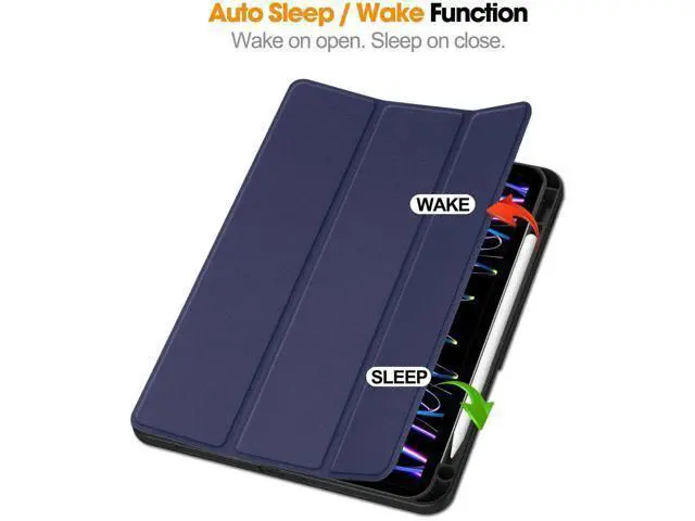 Alt view image 3 of 7 - Case for iPad Pro 11 Inch 2022 2021 2020 2018, Slim Smart Stand Cover for for iPad Pro 11 4th Gen 2022/3rd Gen 2021/ 2nd Gen 2020/1st Gen 2018 with Pencil Holder, Universal Stylus Pen Blue