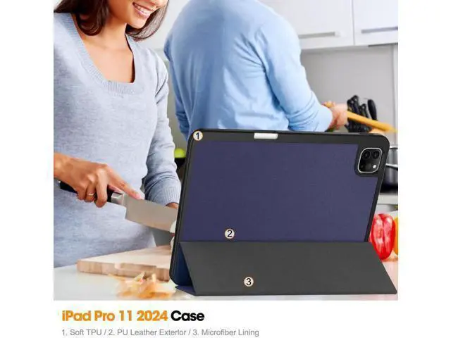 Alt view image 5 of 7 - Case for iPad Pro 11 Inch 2022 2021 2020 2018, Slim Smart Stand Cover for for iPad Pro 11 4th Gen 2022/3rd Gen 2021/ 2nd Gen 2020/1st Gen 2018 with Pencil Holder, Universal Stylus Pen Blue