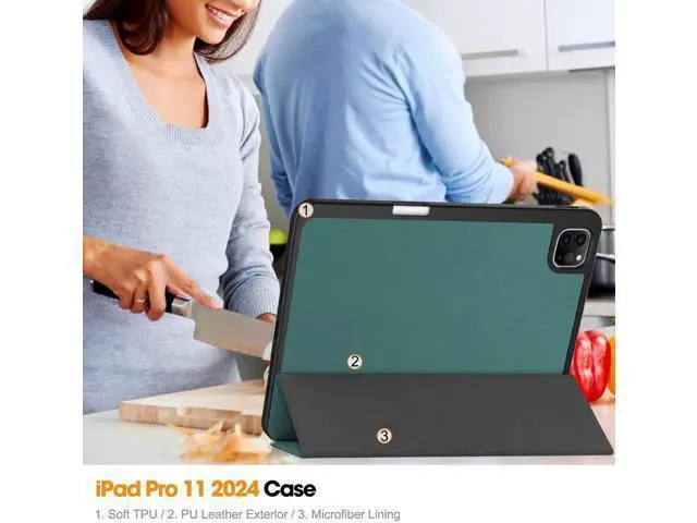 Alt view image 3 of 7 - Case for iPad Pro 11 Inch 2022 2021 2020 2018, Slim Smart Stand Cover for for iPad Pro 11 4th Gen 2022/3rd Gen 2021/ 2nd Gen 2020/1st Gen 2018 with Pencil Holder, Universal Stylus Pen