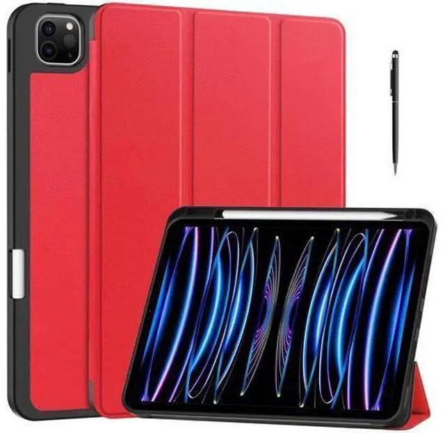 Main image of Case for iPad Pro 11 Inch 2022 2021 2020 2018, Slim Smart Stand Cover for for iPad Pro 11 4th Gen 2022/3rd Gen 2021/ 2nd Gen 2020/1st Gen 2018 with Pencil Holder, Universal Stylus Pen Red