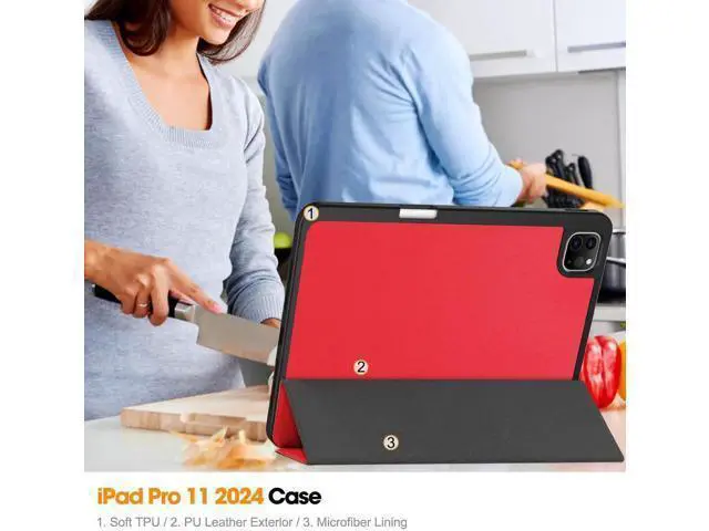 Alt view image 3 of 7 - Case for iPad Pro 11 Inch 2022 2021 2020 2018, Slim Smart Stand Cover for for iPad Pro 11 4th Gen 2022/3rd Gen 2021/ 2nd Gen 2020/1st Gen 2018 with Pencil Holder, Universal Stylus Pen Red