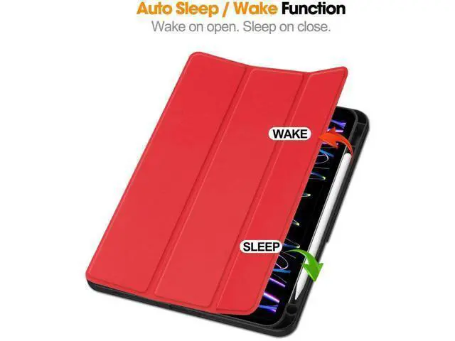 Alt view image 4 of 7 - Case for iPad Pro 11 Inch 2022 2021 2020 2018, Slim Smart Stand Cover for for iPad Pro 11 4th Gen 2022/3rd Gen 2021/ 2nd Gen 2020/1st Gen 2018 with Pencil Holder, Universal Stylus Pen Red