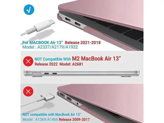 Alt view image 2 of 7 - Compatible with MacBook Air 13 inch Case 2022, 2021-2018 Release A2337 M1 A2179 A1932 with Retina Display Touch ID, Plastic Hard Shell with Keyboard Cover Rose Gold