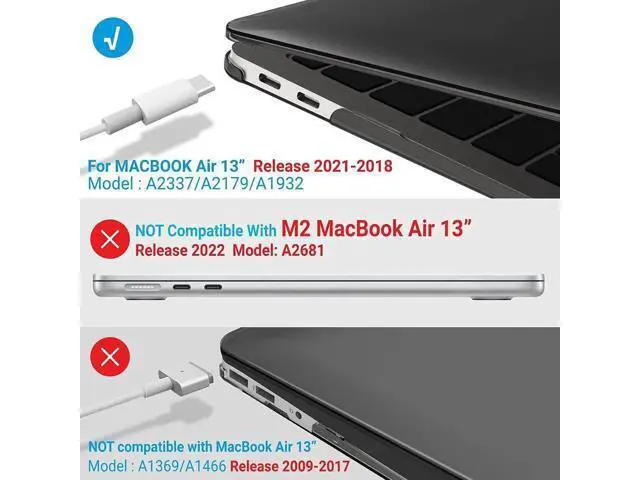 Alt view image 5 of 7 - Compatible with MacBook Air 13 inch Case 2022, 2021-2018 Release A2337 M1 A2179 A1932 with Retina Display Touch ID, Plastic Hard Shell with Keyboard Cover Crystal Black