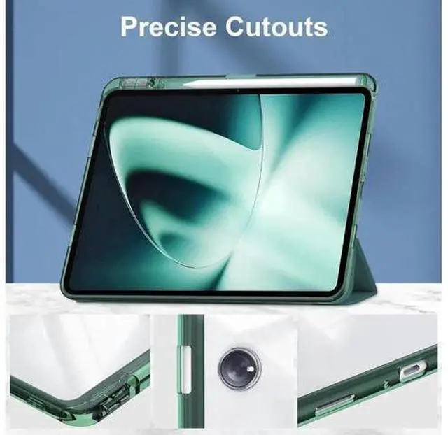Alt view image 6 of 7 - Protective Case for Oppo OnePlus Pad 11.61 inch / Oppo Pad 2 11.61 inch 2023 with S Pen Holder, Transparent Hard Shell Back Trifold Smart Stand Cover with universal stylus Pen Dark Green