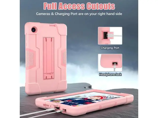 Alt view image 7 of 7 - Protective Case For TCL Tab 8 LE Model 9137W) / TCL Tab 8 WiFi Model 9132X, Shockproof Cover with Kickstand + Universal Stylus Pen Rose Gold