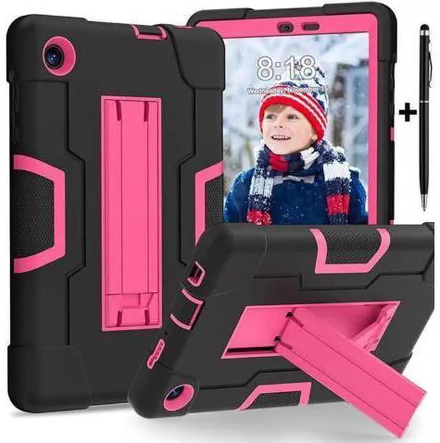 Main image of Protective Case For TCL Tab 8 LE Model 9137W) / TCL Tab 8 WiFi Model 9132X, Shockproof Cover with Kickstand + Universal Stylus Pen Rose Red