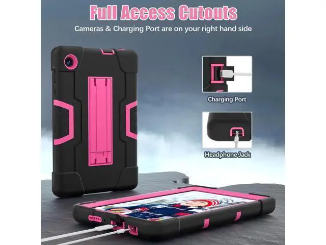 Alt view image 2 of 7 - Protective Case For TCL Tab 8 LE Model 9137W) / TCL Tab 8 WiFi Model 9132X, Shockproof Cover with Kickstand + Universal Stylus Pen Rose Red