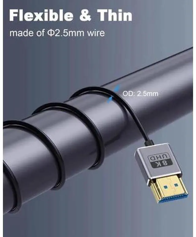 Alt view image 6 of 7 - Ultra Thin 8K Short HDMI Cable 1FT, Ultra Thin/coaxial Short HDMI Male to Male Cable 48Gbps, HDMI 2.1 Cable OD2.5mm, Support 8K@60Hz, 4K@240Hz, eARC, for Camera, Monitor, HDTV