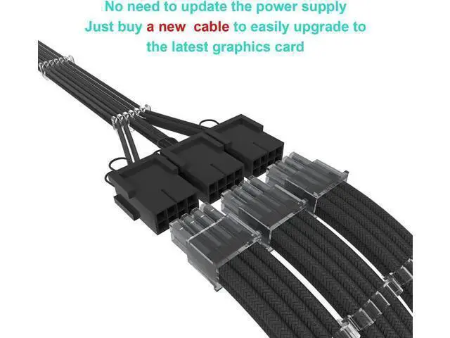 Alt view image 4 of 7 - 16Pin Cable,PCIE GPU Cables,Sleeved 12vhpwr PSU Extension Cable,Mini 12+4 Pin Connector for RTX 3090Ti,4070Ti 4080,4090 Graphics Card Power Supply 16AWG Black
