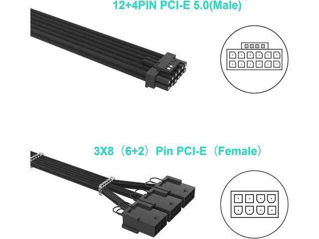Alt view image 3 of 7 - 16Pin Cable,PCIE GPU Cables,Sleeved 12vhpwr PSU Extension Cable,Mini 12+4 Pin Connector for RTX 3090Ti,4070Ti 4080,4090 Graphics Card Power Supply 16AWG Black
