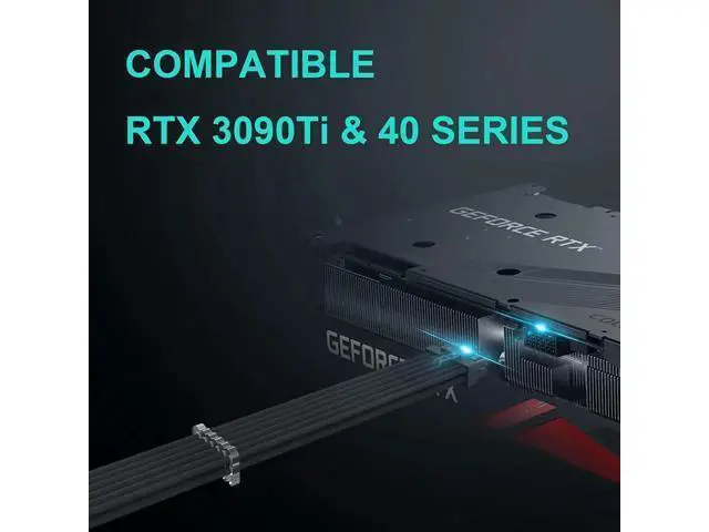 Alt view image 6 of 7 - 16Pin Cable,PCIE GPU Cables,Sleeved 12vhpwr PSU Extension Cable,Mini 12+4 Pin Connector for RTX 3090Ti,4070Ti 4080,4090 Graphics Card Power Supply 16AWG Black