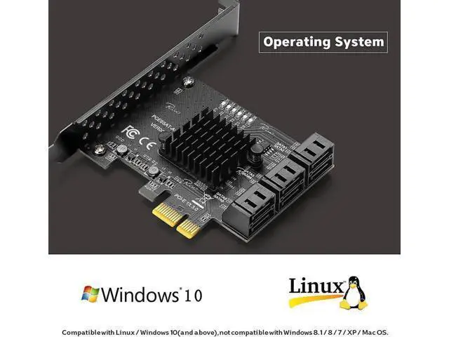 Alt view image 2 of 5 - PCIe SATA Card, PCI-E 1X3.0 to 6 Port SATA Card, SATA Controller Expansion Card with Low Profile Bracket, Non-Raid, Boot as System Disk, Support 6 SATA 3.0 Devices