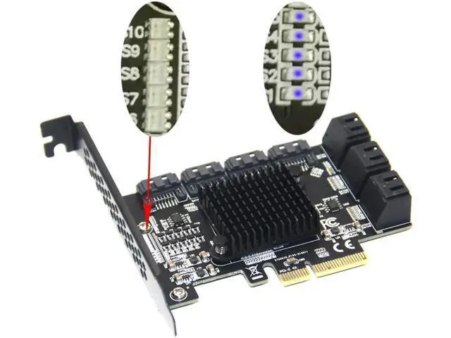 Alt view image 7 of 7 - Chi a Mining Riser 10 Port PCIE SATA Card PCI Express SATA Controller PCIE to SATA3 Expansion Card PCI E X4 SATA 3 6Gbps ASM1166