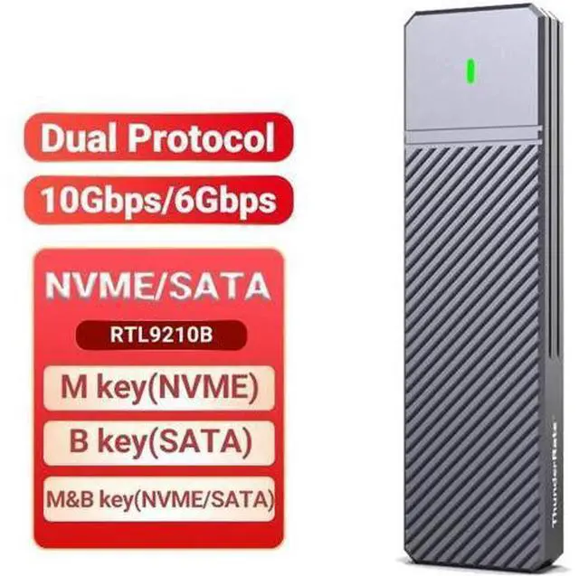 Main image of M.2 NVME SATA SSD Enclosure, USB C 3.2 Gen 2 10Gbps or 6Gbps SATA M-Key(B+M Key) SSD Reader Dual Protocol Hard Disk Case N/A
