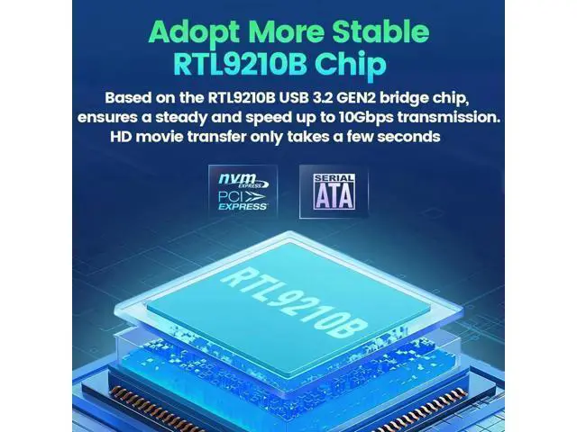 Alt view image 3 of 7 - M.2 NVME SATA SSD Enclosure, USB C 3.2 Gen 2 10Gbps or 6Gbps SATA M-Key(B+M Key) SSD Reader Dual Protocol Hard Disk Case N/A