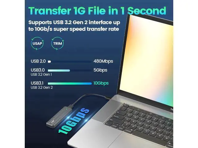 Alt view image 6 of 7 - M.2 NVME SATA SSD Enclosure, USB C 3.2 Gen 2 10Gbps or 6Gbps SATA M-Key(B+M Key) SSD Reader Dual Protocol Hard Disk Case SATA