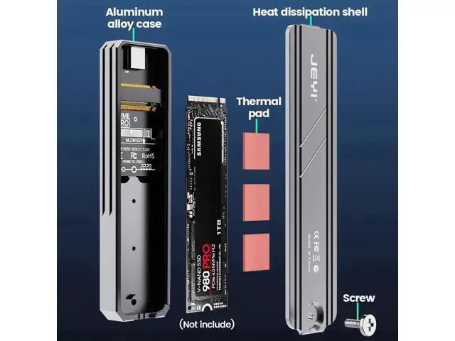 Alt view image 5 of 7 - M.2 NVME SATA SSD Enclosure, USB C 3.2 Gen 2 10Gbps or 6Gbps SATA M-Key(B+M Key) SSD Reader Dual Protocol Hard Disk Case SATA
