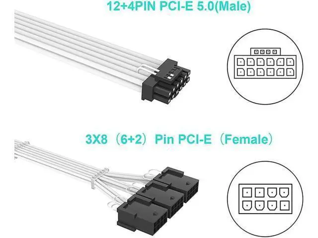 Alt view image 2 of 4 - 12+4pin transfer 3×8PIN ATX Extension Cable 3.0 Mixed Next-gen PCI-E 5.0 Extension Kit White