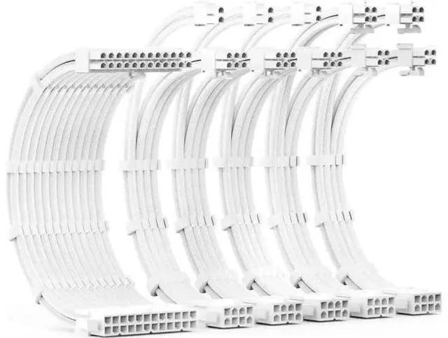 Main image of PSU Cable Extension Kit 30CM Length with Combs,1x24Pin/2x8Pin(4+4) EPS/3x8Pin(6P+2P) PCI-E/PC Sleeved for ATX Power Supply,White, All-White