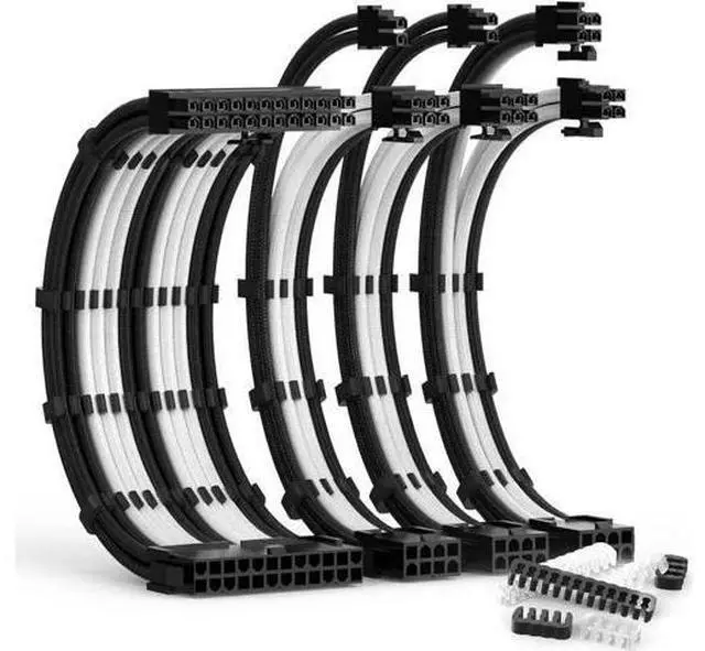 Main image of PSU Cable Extension Kit 30CM Length with Cable Combs 1x24Pin/1x8Pin(4+4) EPS/2x8Pin(6P+2P) PCI-E/PC Sleeved Cable for ATX Power Supply(Black & White)