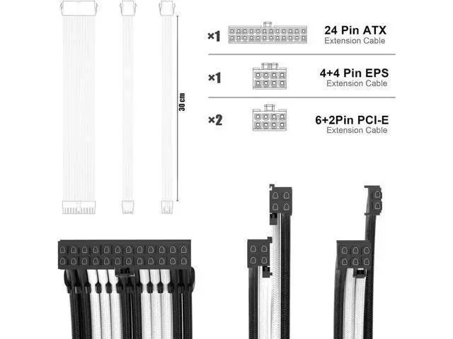 Alt view image 3 of 4 - PSU Cable Extension Kit 30CM Length with Cable Combs 1x24Pin/1x8Pin(4+4) EPS/2x8Pin(6P+2P) PCI-E/PC Sleeved Cable for ATX Power Supply(Black & White)