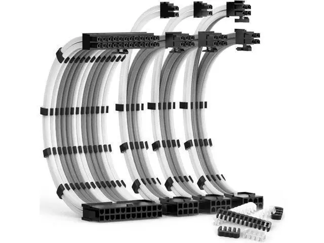 Main image of PSU Cable Extension Kit 30CM Length with Cable Combs 1x24Pin/1x8Pin(4+4) EPS/2x8Pin(6P+2P) PCI-E/PC Sleeved Cable for ATX Power Supply(White & Grey)