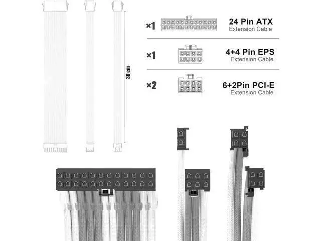 Alt view image 3 of 4 - PSU Cable Extension Kit 30CM Length with Cable Combs 1x24Pin/1x8Pin(4+4) EPS/2x8Pin(6P+2P) PCI-E/PC Sleeved Cable for ATX Power Supply(White & Grey)
