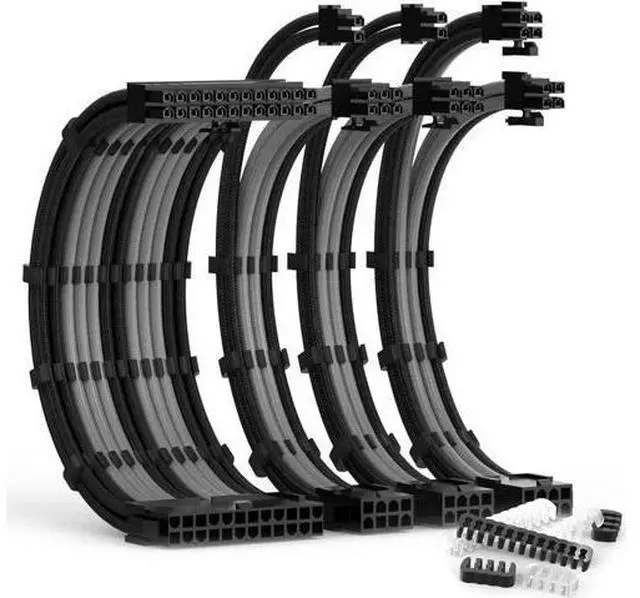 Main image of PSU Cable Extension Kit 30CM Length with Cable Combs 1x24Pin/1x8Pin(4+4) EPS/2x8Pin(6P+2P) PCI-E/PC Sleeved Cable for ATX Power Supply(Black & Grey)