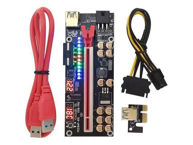 Alt view image 3 of 4 - 8X VER018 PRO PCI-E Riser Card USB 3.0 Cable 018 PLUS PCI Express 1X To 16X Extender Pcie Adapter For BTC Mining(Red)