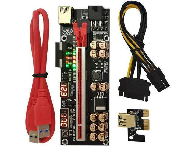 Alt view image 2 of 4 - 8X VER018 PRO PCI-E Riser Card USB 3.0 Cable 018 PLUS PCI Express 1X To 16X Extender Pcie Adapter For BTC Mining(Red)