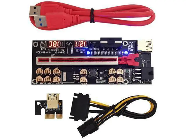 Alt view image 4 of 4 - 8X VER018 PRO PCI-E Riser Card USB 3.0 Cable 018 PLUS PCI Express 1X To 16X Extender Pcie Adapter For BTC Mining(Red)
