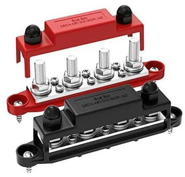 Main image of 250A 12V Bus Bar Power Distribution Block Car Audio 12 Volt DC Busbar 4 x 3/8Inch Posts 6 x 8 Screws-AB01