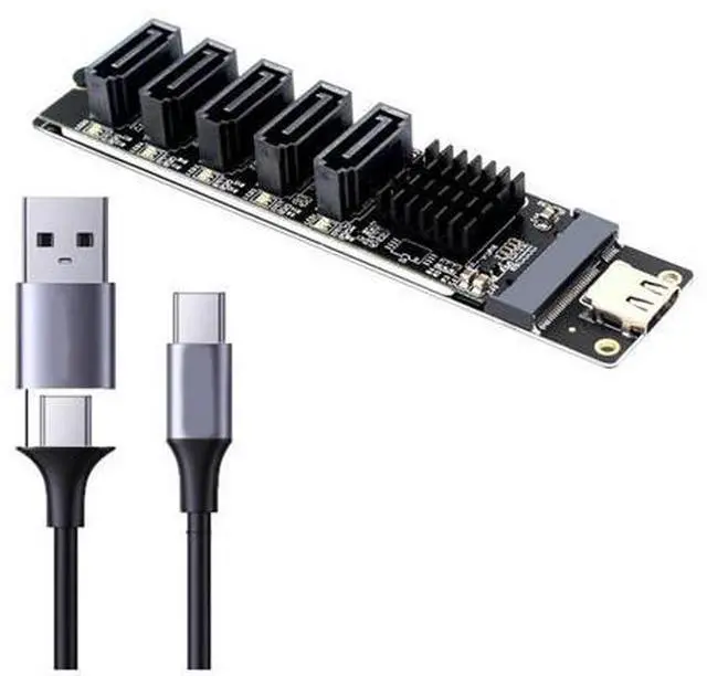 Main image of TYPE-C to 5 Port SATA3.0 Adapter Card Riser Card JM575+JMS580 SATA3 6Gbps USB10G Chassis Server PC Computer Expansion-AB01