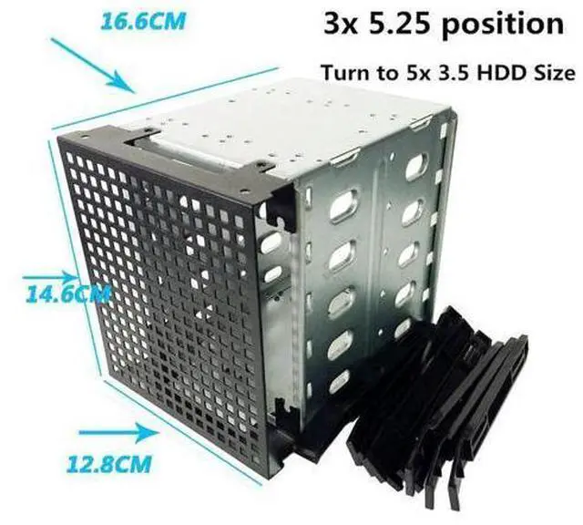 Main image of 5.25" to 5X 3.5" SATA SAS Rack Adapter HDD Cage Hard Driver Tray Caddy CD-ROM Slot Internal External PC DIY With Fan Space