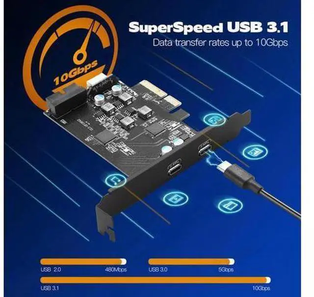 Main image of PCIe To USB 3.1 Type-c Gen2 Adapter Card with 10G 2 Port Expansion Card Internal 20/19 Pin + Type-e USB C Hub Add on Cards Riser