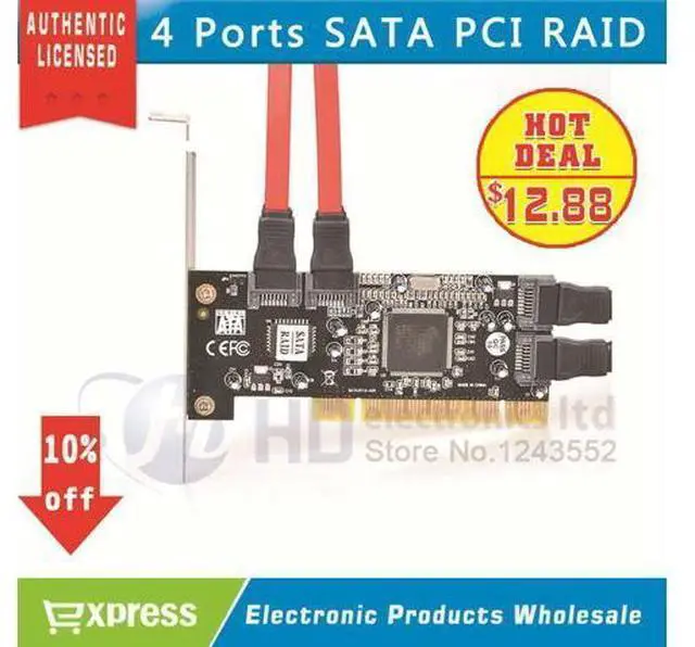 Main image of 1pcs 4 Port SATA PCI CONTROLLER RAID CARD 4 SATA SERIAL ATA PCI CONTROLLER RAID I/O CARD PC+Cable