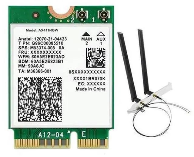 Main image of For AX411 Card+2X8DB Antenna 6E Cnvio2 BT 5.3 Tri-Band 5374Mbps Module For Laptop/PC Win10/11-64Bit