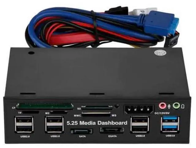 Main image of Multifuntion 5.25" Media Dashboard Card Reader USB 2.0 USB 3.0 20 pin e-SATA SATA Front Panel