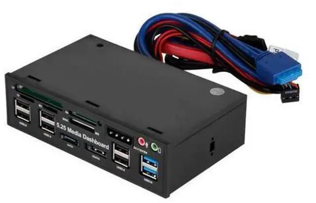 Alt view image 2 of 4 - Multifuntion 5.25" Media Dashboard Card Reader USB 2.0 USB 3.0 20 pin e-SATA SATA Front Panel