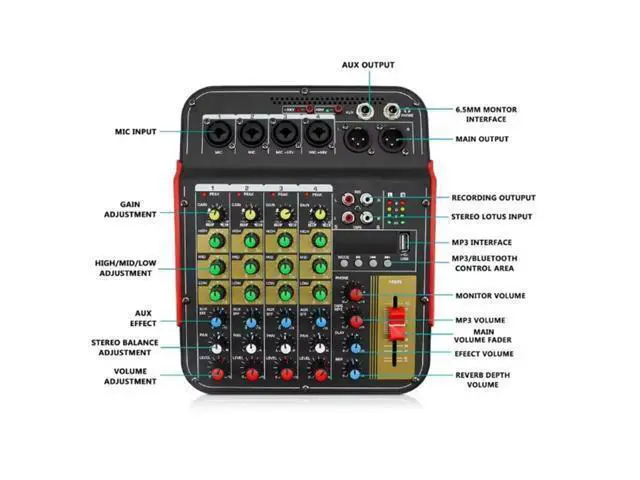 Alt view image 2 of 2 - 6Channel Audios Mixer DSP Reverbs Effect USB Home Studio Recording Equipment