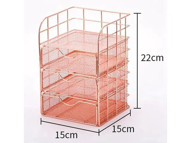 Alt view image 3 of 4 - 2 Pcs Rose Gold Desk Storage Box Creative Desktop Shelf With Drawer And Metal Mesh Pen Holder For Office School And Home