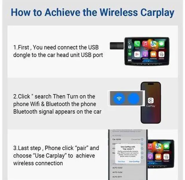 Main image of Wireless CarPlay Adapter Convert Wired to Wireless Carplay USB Bluetooth WiFi Fast Connect Plug and Play for-AB01