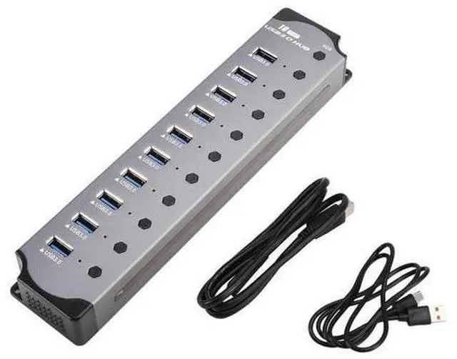 Main image of 10 in 1 Powered USB HUB 10 Ports USB Adapter USB Splitter USB 3.0 Interface Individual Switch RGB E-Marker Heat Design-AB01