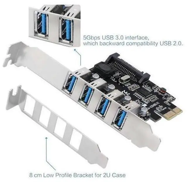 Main image of 4 Ports USB 3.0 to PCI Express Expansion Card USB 3.0 PCI-e Controller Hub for Desktop PC with 8 cm Low Profile Bracket pcie hub