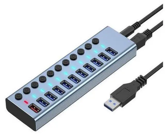Main image of 11 Ports USB3.0 Splitter Computer Extender USB HUB 2.4A Fast Charging Port External 12V Power Supply -EU Plug