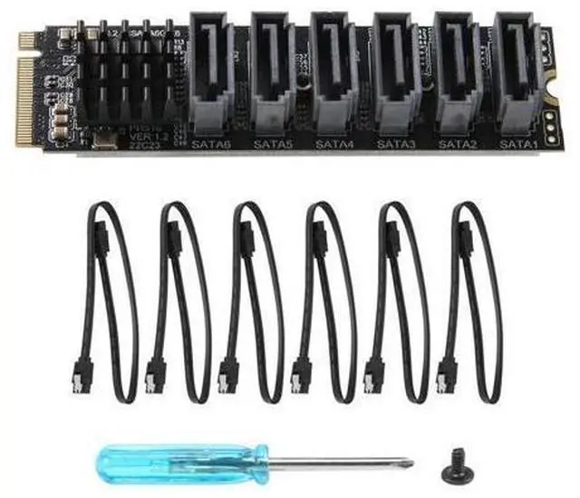 Main image of PCIE to SATA 6Gpbsx6-Port Expansion Card+SATA Cable M.2 MKEY PCI-E Riser Card M.2 NVME to SATA3.0 ASM1166 Support PM-AB01