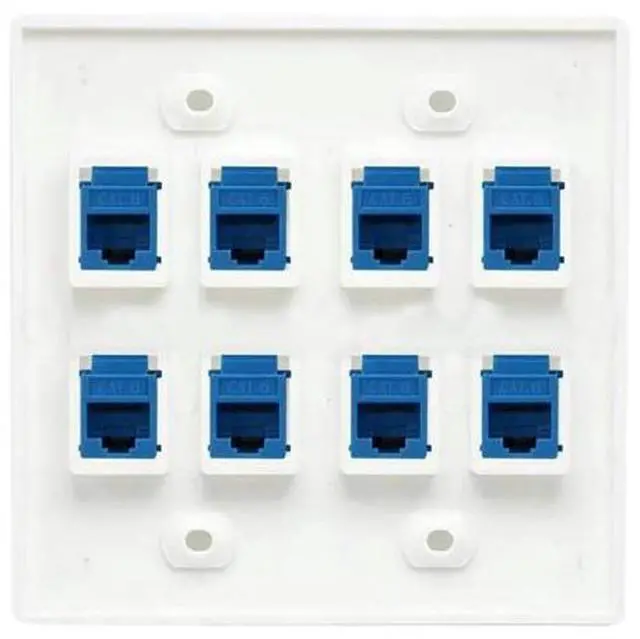 Main image of 3X Ethernet Wall Plate 8 Port - Double Gang Cat6 RJ45 Keystone Jack Network Cable Faceplate Female To Female - Blue