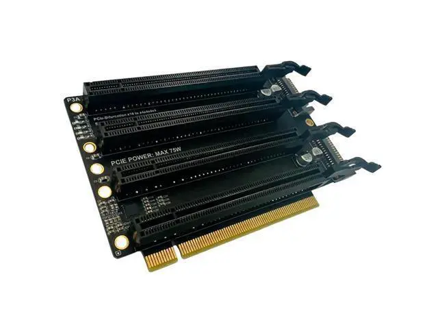 Alt view image 2 of 4 - PCI-E 3.0 x16 1 to 4 Expansion Card Gen3 Split Card PCIe-Bifurcation x16 to x4x4x4x4 20.2mm Spaced Slots SATA Power Supply